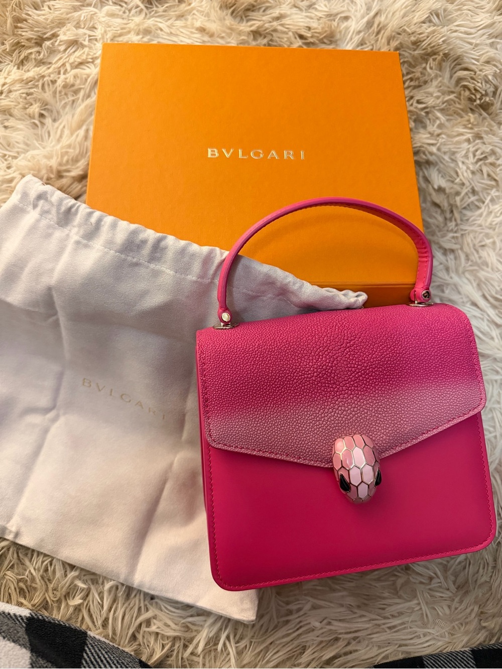 Bvlgari Serpenti Top Handle/ Crossbody Stringray Fuchsia